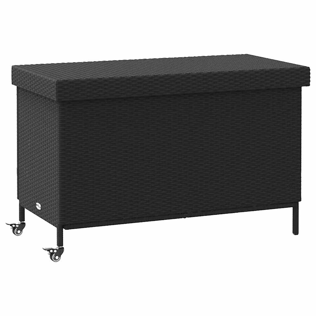 Contenitore da Giardino con Ruote Nero 110x55x73 cm Polyrattan
