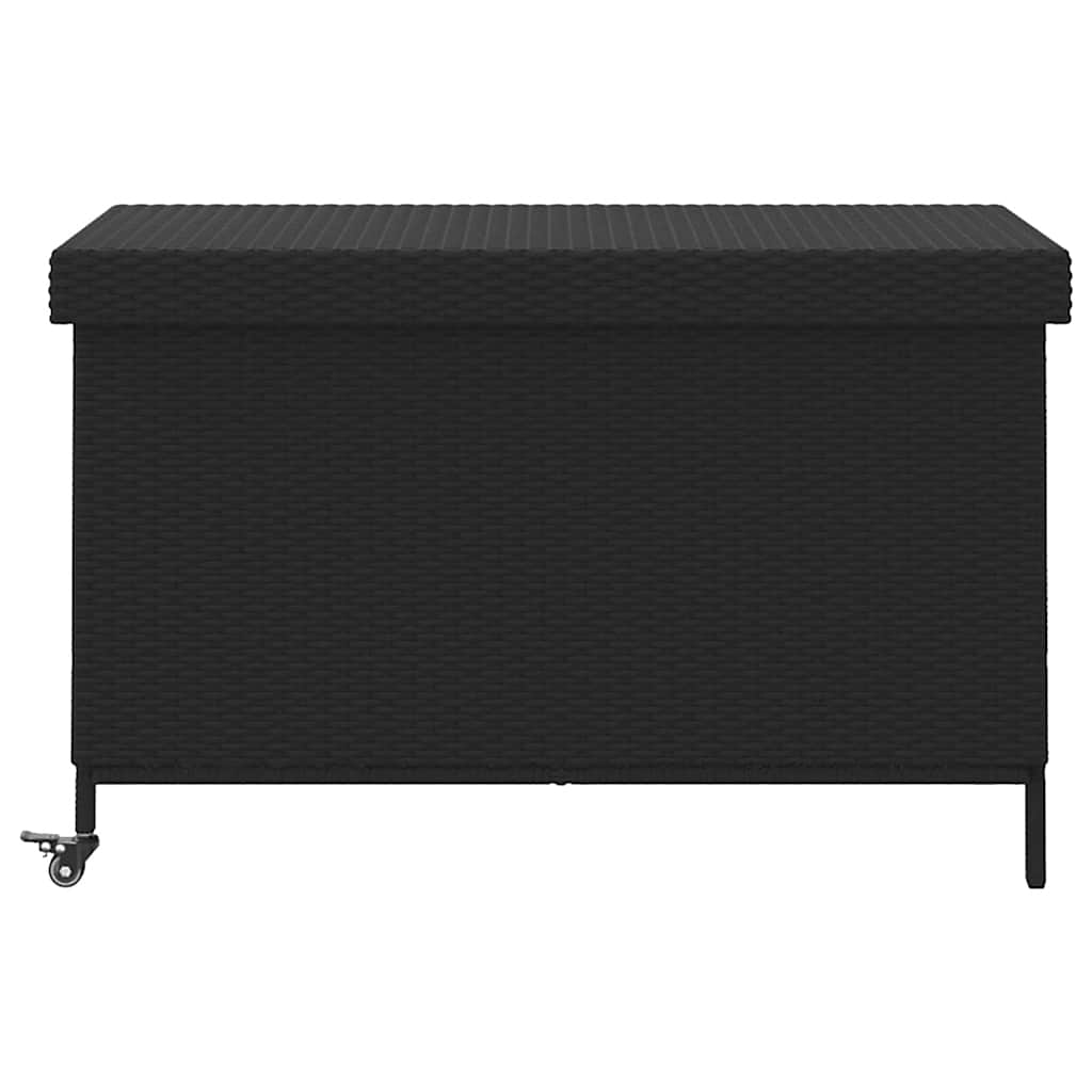 Contenitore da Giardino con Ruote Nero 110x55x73 cm Polyrattan