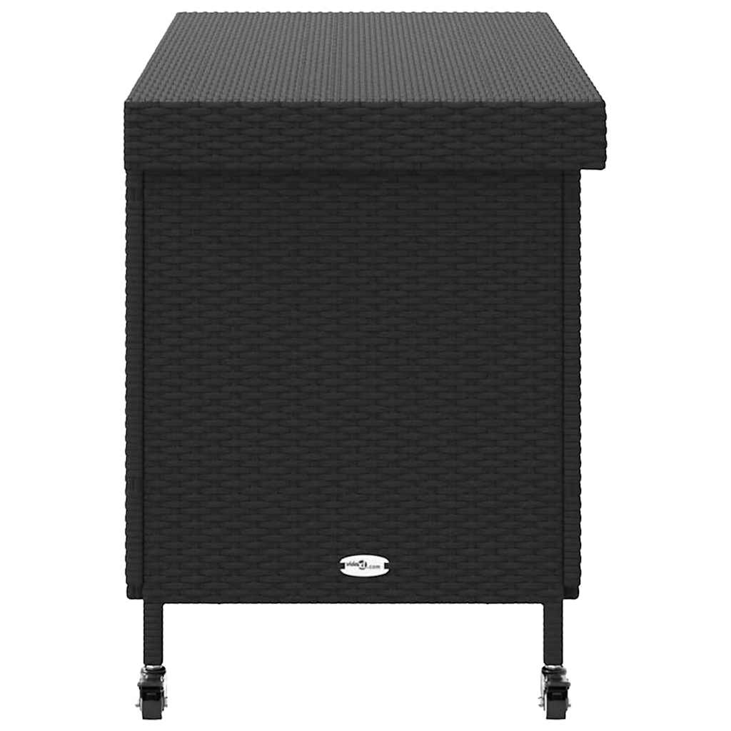 Contenitore da Giardino con Ruote Nero 110x55x73 cm Polyrattan