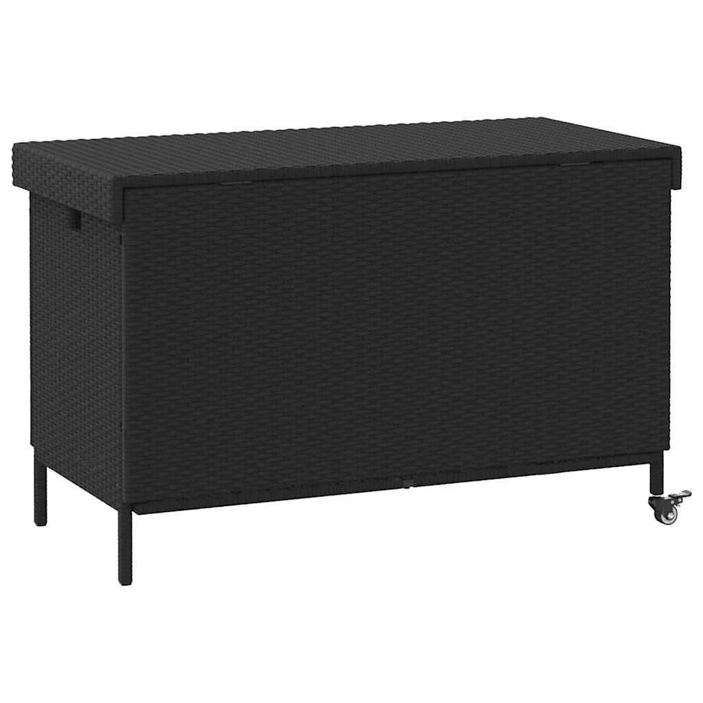 Contenitore da Giardino con Ruote Nero 110x55x73 cm Polyrattan 4103826