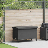Contenitore da Giardino con Ruote Nero 110x55x73 cm Polyrattan