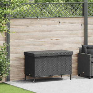Contenitore da Giardino con Ruote Nero 110x55x73 cm Polyrattan
