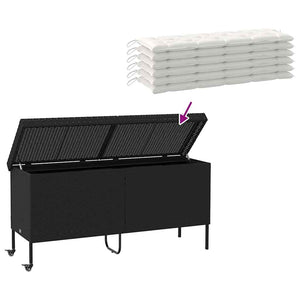 Contenitore da Giardino con Ruote Nero 160x55x75 cm Polyrattan 4103831