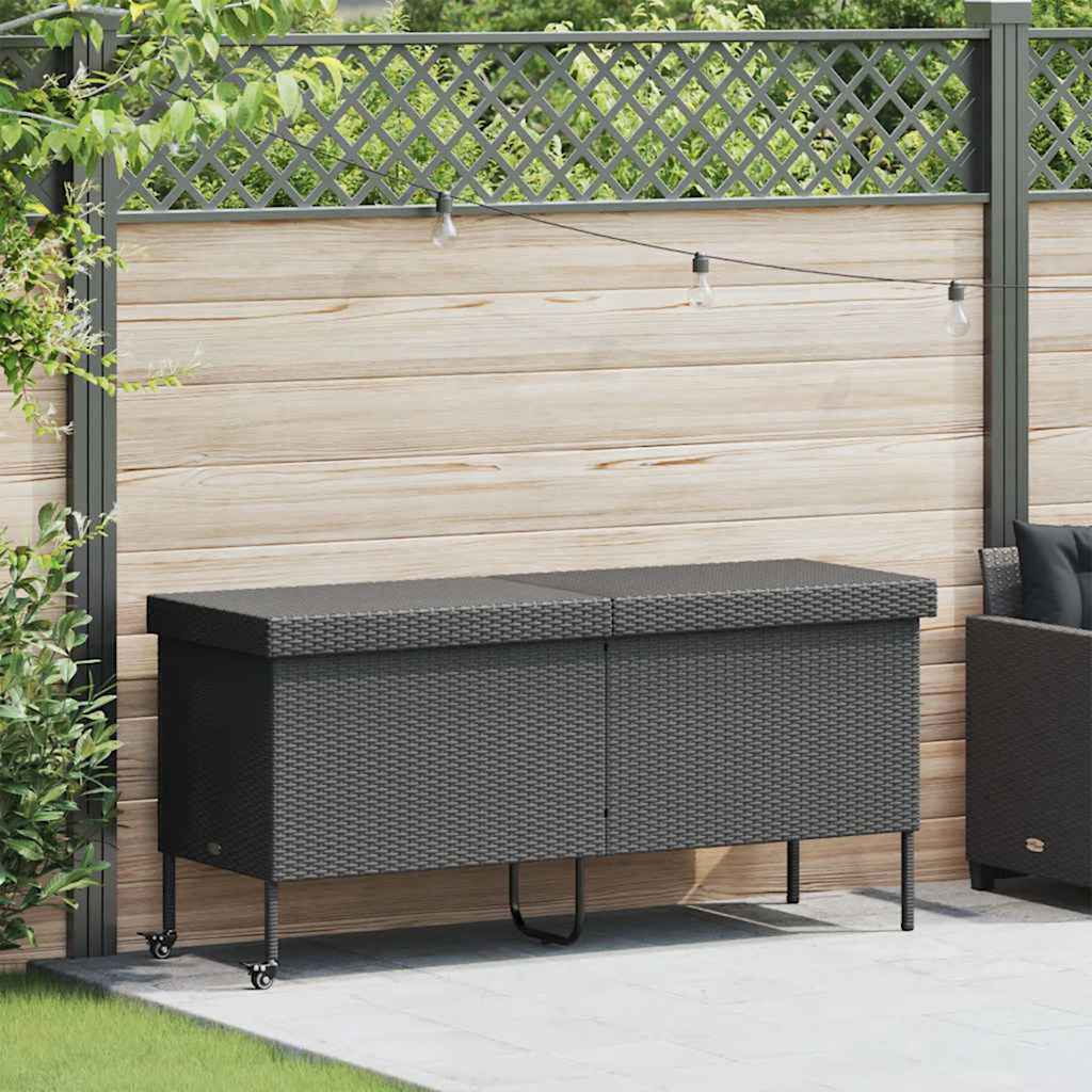 Contenitore da Giardino con Ruote Nero 160x55x75 cm Polyrattan 4103831