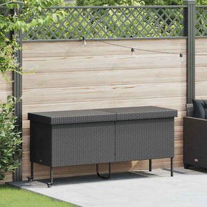 Contenitore da Giardino con Ruote Nero 160x55x75 cm Polyrattan 4103831
