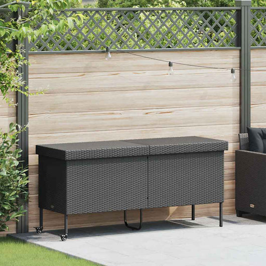 Contenitore da Giardino con Ruote Nero 160x55x75 cm Polyrattan 4103831