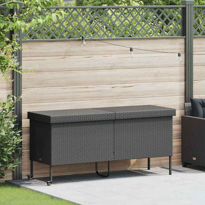 Contenitore da Giardino con Ruote Nero 160x55x75 cm Polyrattan 4103831