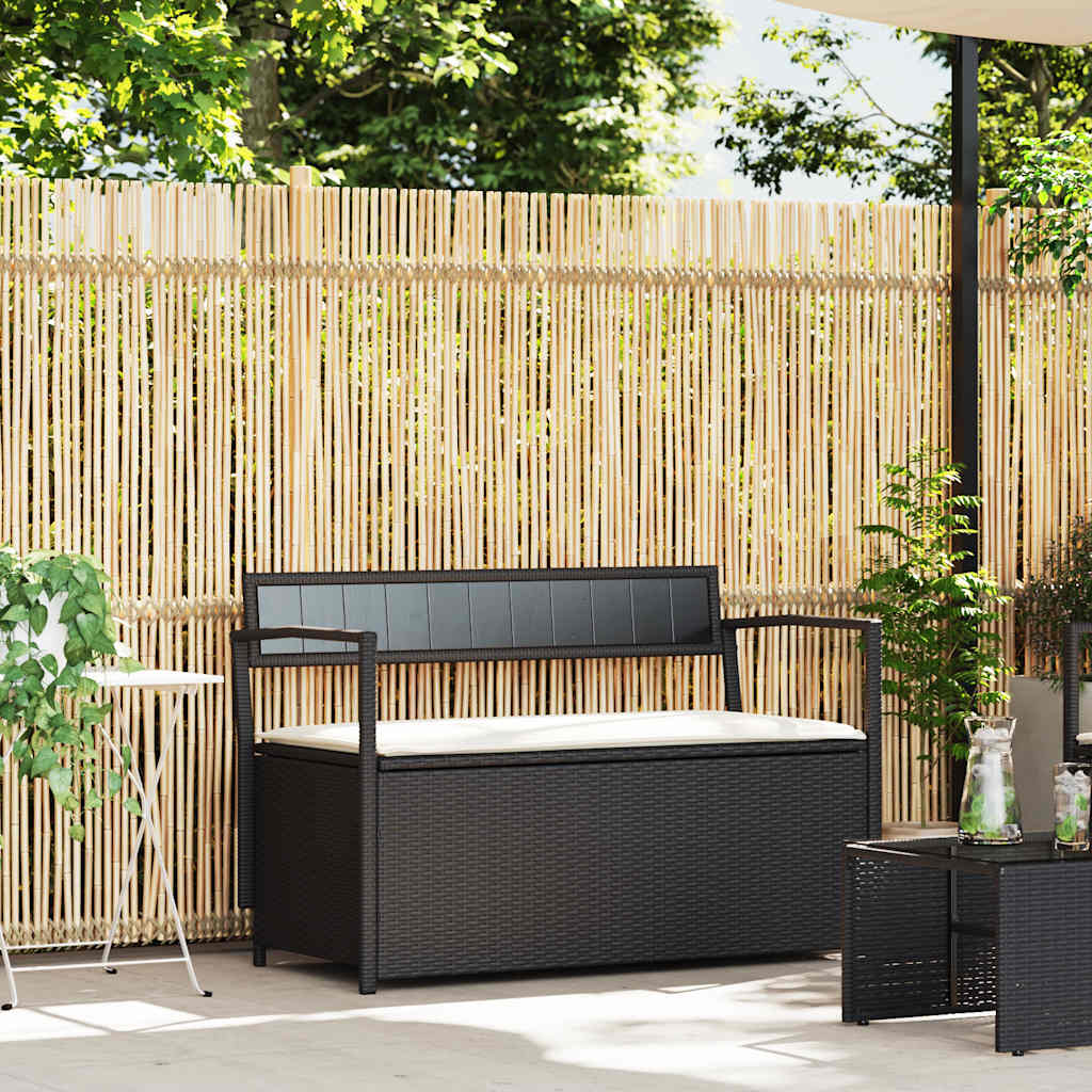 vidaXL Panca Portaoggetti da Giardino con Cuscino in Polyrattan Nero