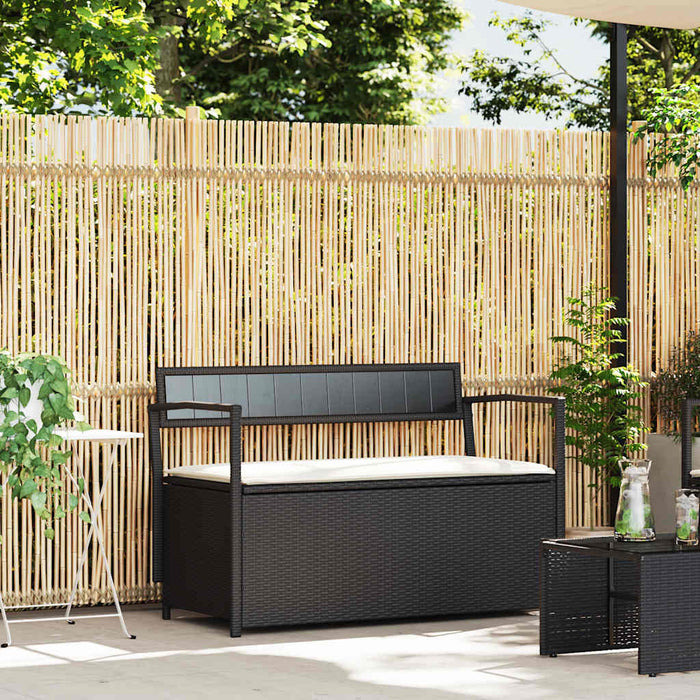 vidaXL Panca Portaoggetti da Giardino con Cuscino in Polyrattan Nero