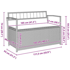 Panca Portaoggetti da Giardino con Cuscino Marrone Polyrattan 4103837