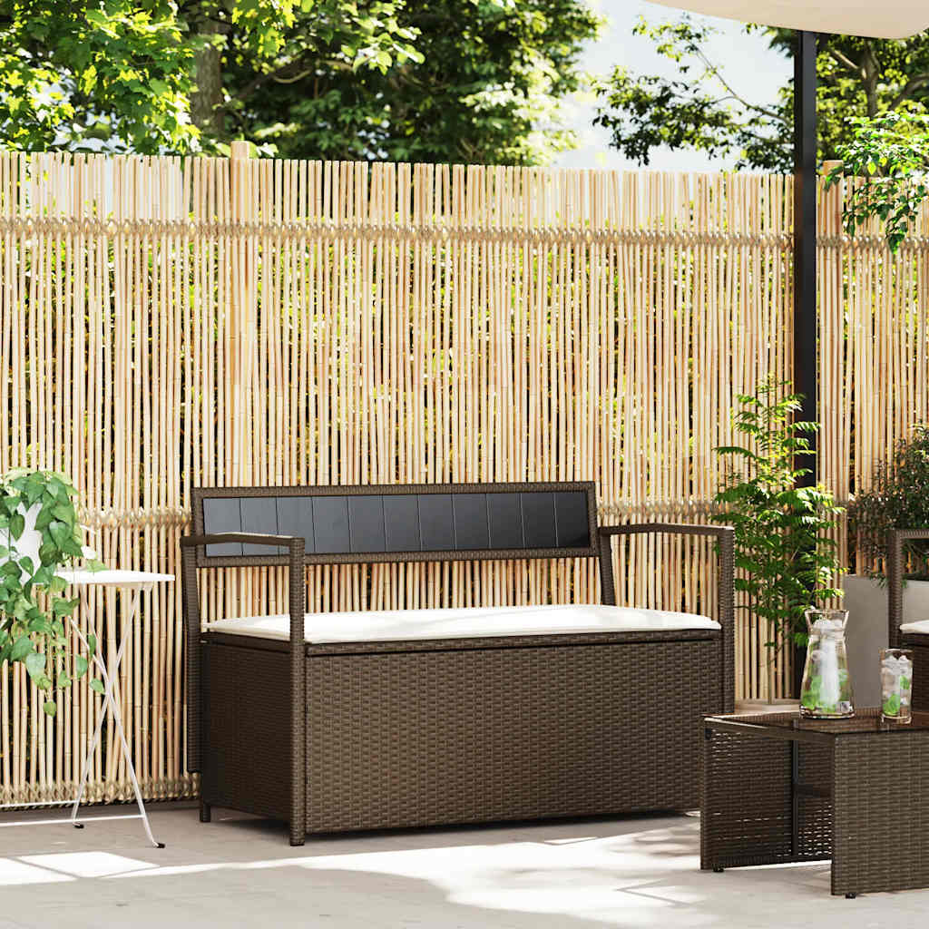Panca Portaoggetti da Giardino con Cuscino Marrone Polyrattan 4103837