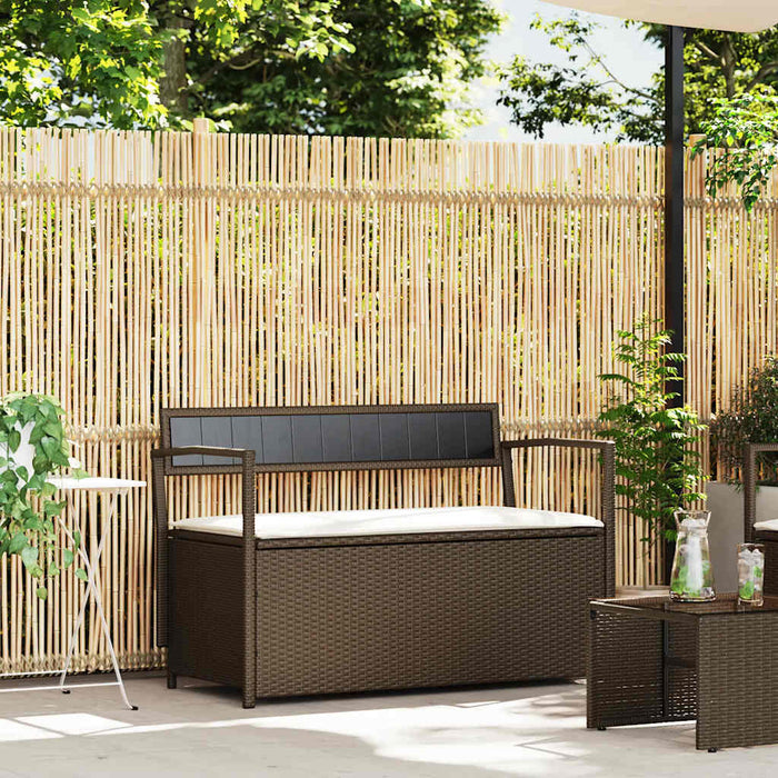Panca Portaoggetti da Giardino con Cuscino Marrone Polyrattan 4103837