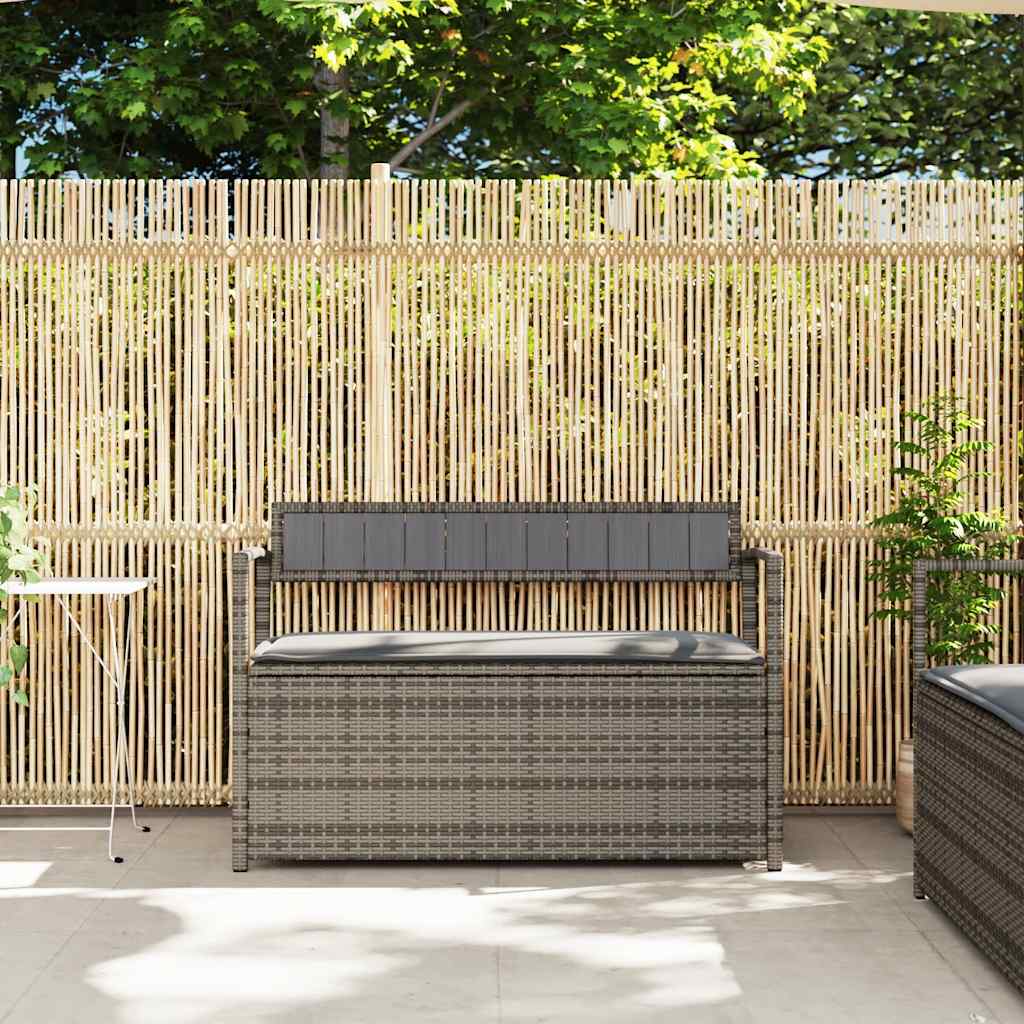 Panca Portaoggetti da Giardino con Cuscino Grigio in Polyrattan