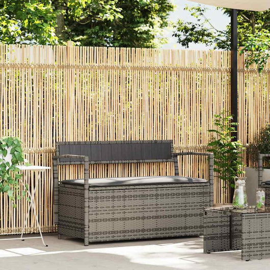 Panca Portaoggetti da Giardino con Cuscino Grigio in Polyrattan 4103838