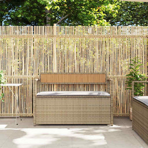Panca Portaoggetti da Giardino con Cuscino Beige in Polyrattan
