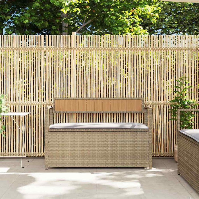 Panca Portaoggetti da Giardino con Cuscino Beige in Polyrattan