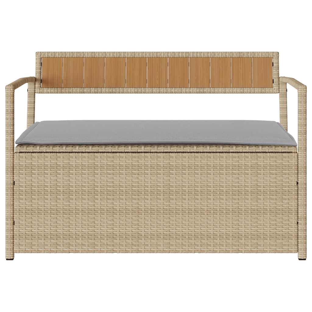 Panca Portaoggetti da Giardino con Cuscino Beige in Polyrattan