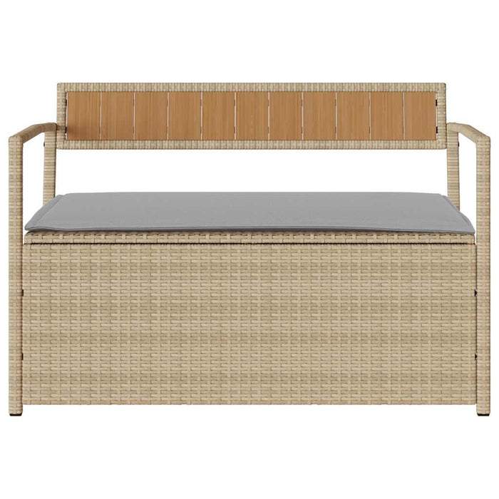 Panca Portaoggetti da Giardino con Cuscino Beige in Polyrattan
