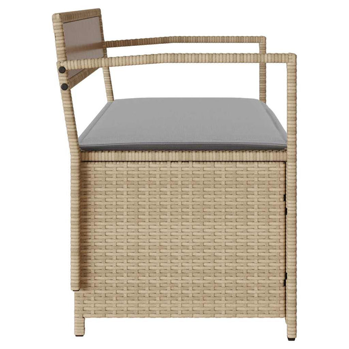 Panca Portaoggetti da Giardino con Cuscino Beige in Polyrattan