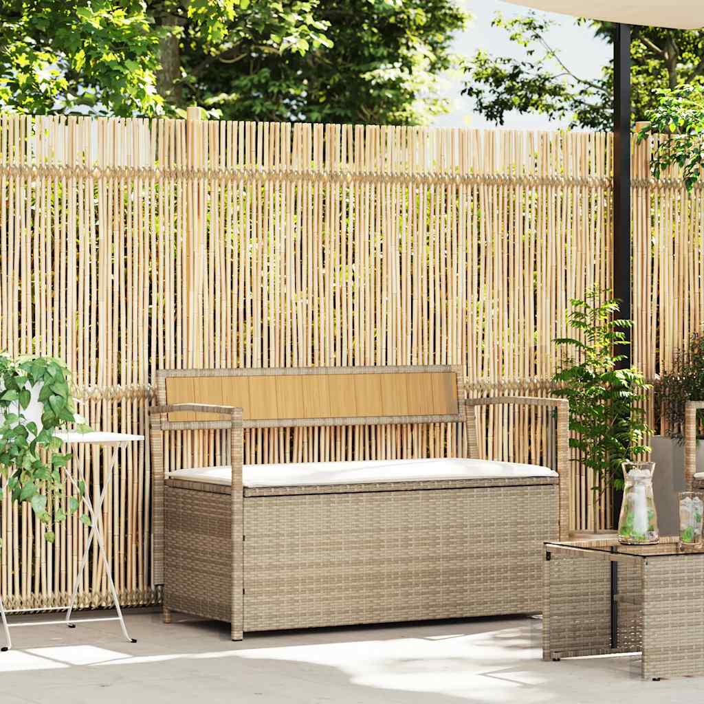 Panca Portaoggetti da Giardino con Cuscino Beige in Polyrattan 4103840
