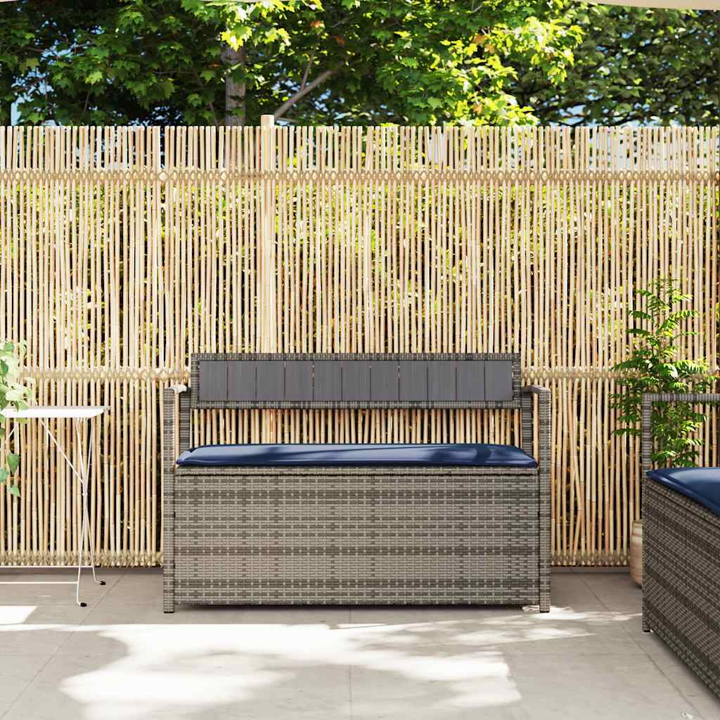 Panca Portaoggetti da Giardino con Cuscino Grigio in Polyrattan 4103843