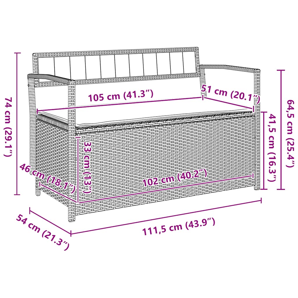 Panca Portaoggetti da Giardino con Cuscino Grigio in Polyrattan 4103843