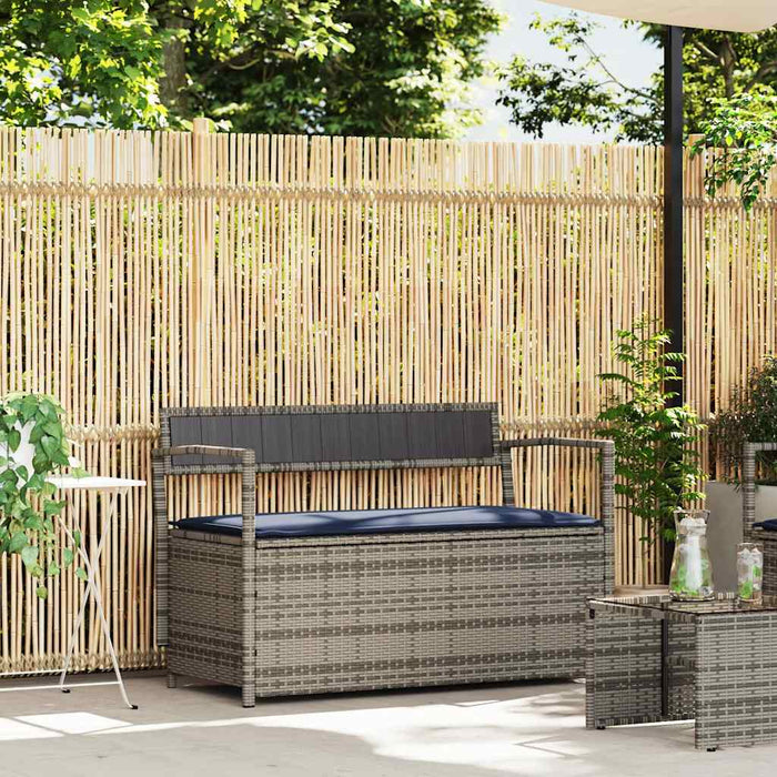 Panca Portaoggetti da Giardino con Cuscino Grigio in Polyrattan 4103843