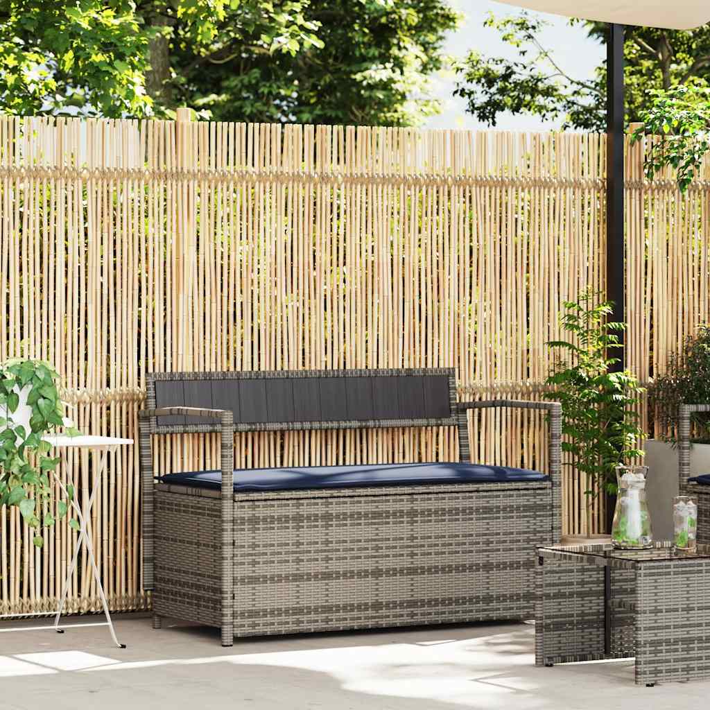 vidaXL Panca Portaoggetti da Giardino con Cuscino Grigio in Polyrattan
