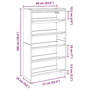 vidaXL Scarpiera Grigio Sonoma 60x25x100 cm in Truciolato