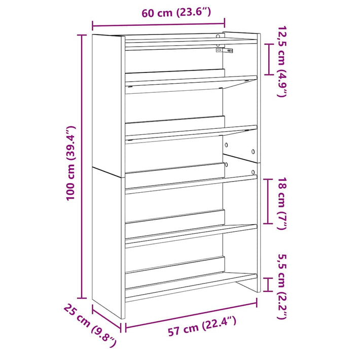 vidaXL Scarpiera Grigio Sonoma 60x25x100 cm in Truciolato