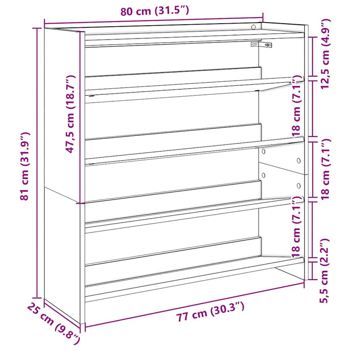 vidaXL Scarpiera Nera 80x25x81 cm in Legno Multistrato