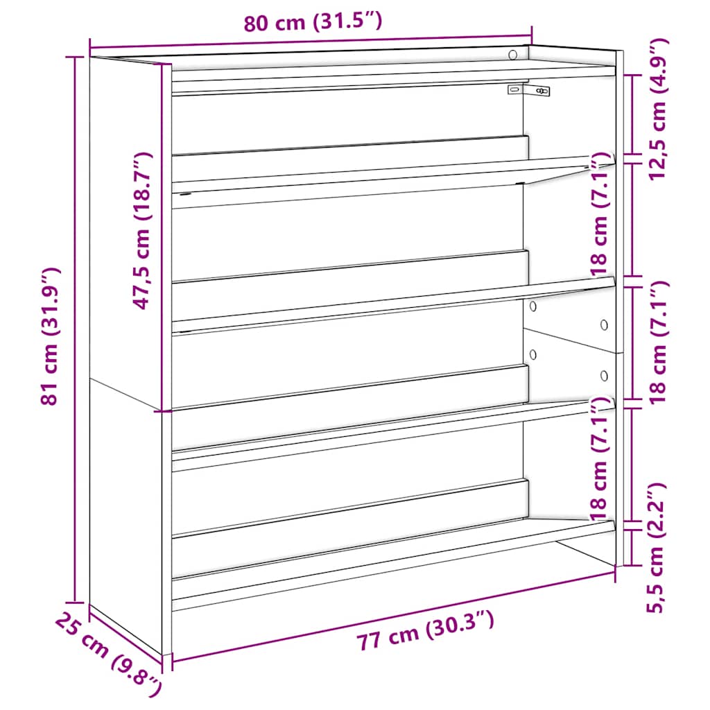 vidaXL Scarpiera Grigio Sonoma 80x25x81 cm in Legno Multistrato