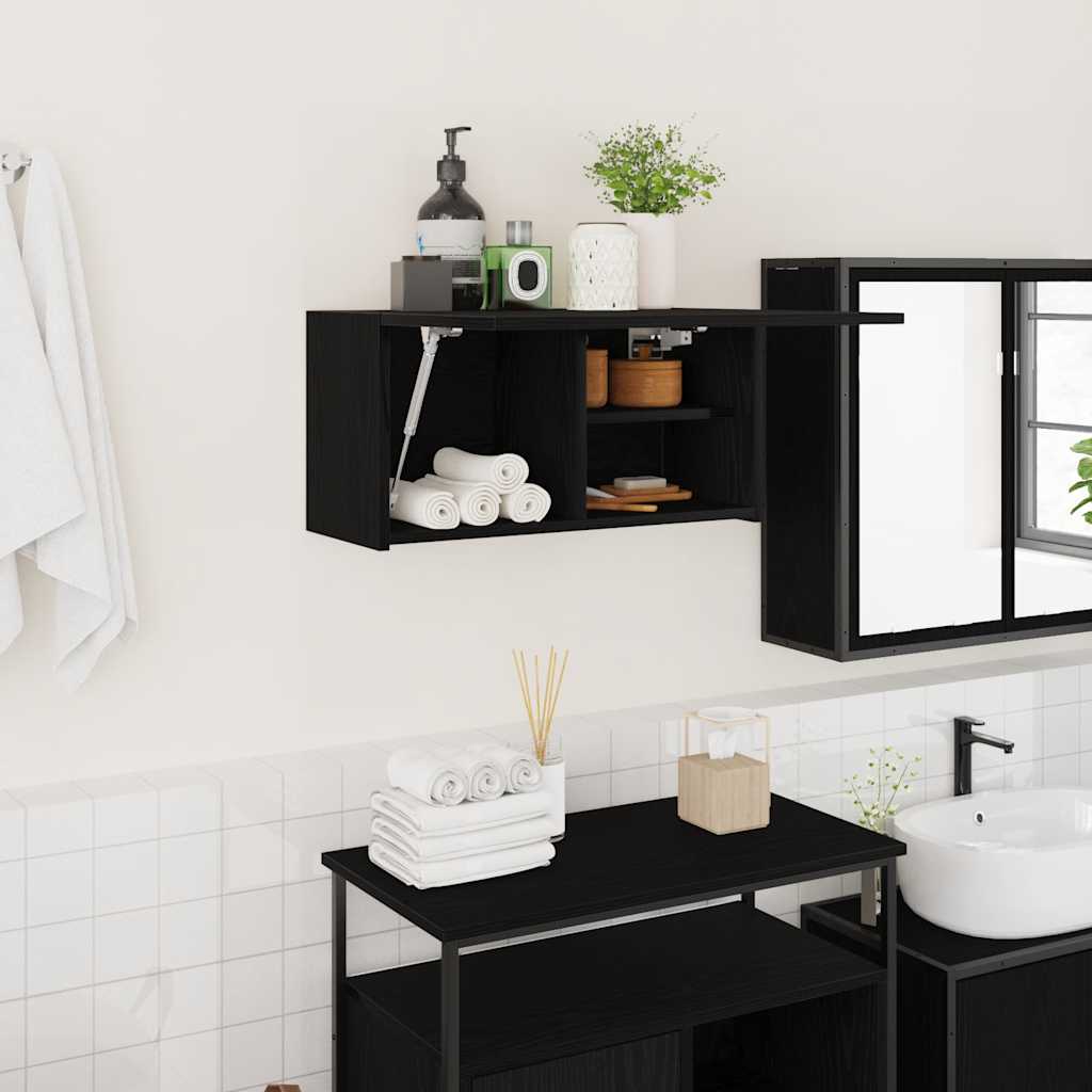 Mobile da Bagno a Parete Nero 60x25x30 cm in Legno Multistrato 860059