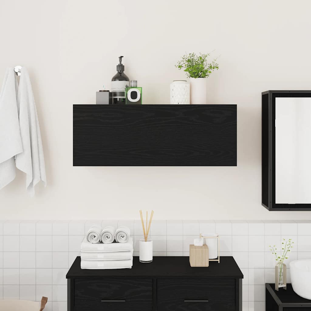 Mobile da Bagno a Parete Nero 80x25x30 cm in Legno Multistrato 860077