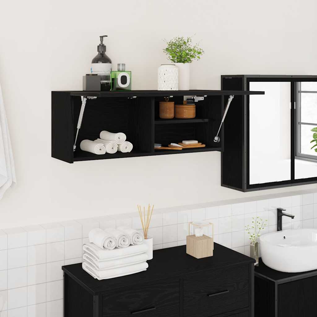 Mobile da Bagno a Parete Nero 80x25x30 cm in Legno Multistrato 860077