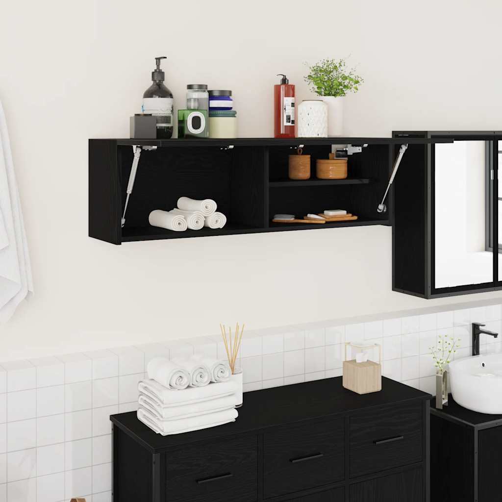 Mobile da Bagno a Parete Nero 100x25x30 cm in Truciolato 860095
