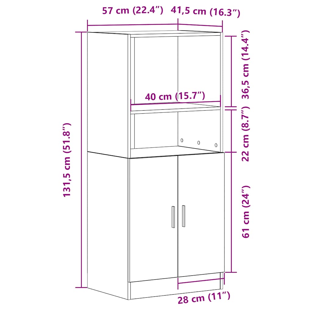vidaXL Mobile da Cucina Grigio Cemento 57x41,5x131,5 cm in Truciolato
