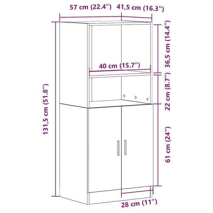 vidaXL Armadietto Cucina Grigio Sonoma 57x41,5x131,5 cm in Truciolato