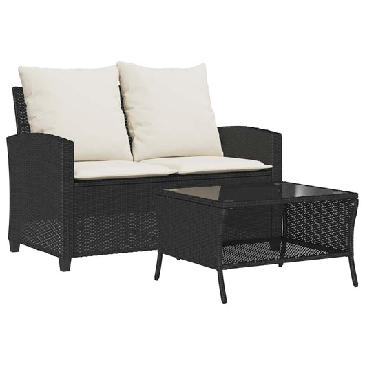 Divano da Giardino a 2 Posti Cuscini&Tavolo Nero in Polyrattan 4103845