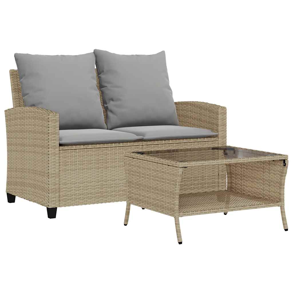 Divano Giardino 2 Posti con Cuscini e Tavolo-Sofa da Giardino-Divanetto da esterno Beige Polyrattan 416475