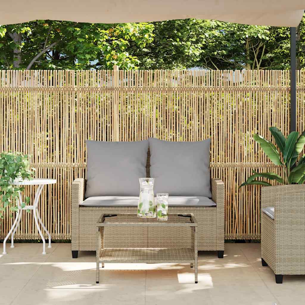 Divano Giardino 2 Posti con Cuscini e Tavolo Beige Polyrattan 4103848