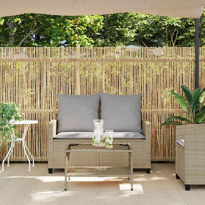 Divano Giardino 2 Posti con Cuscini e Tavolo Beige Polyrattan 4103848