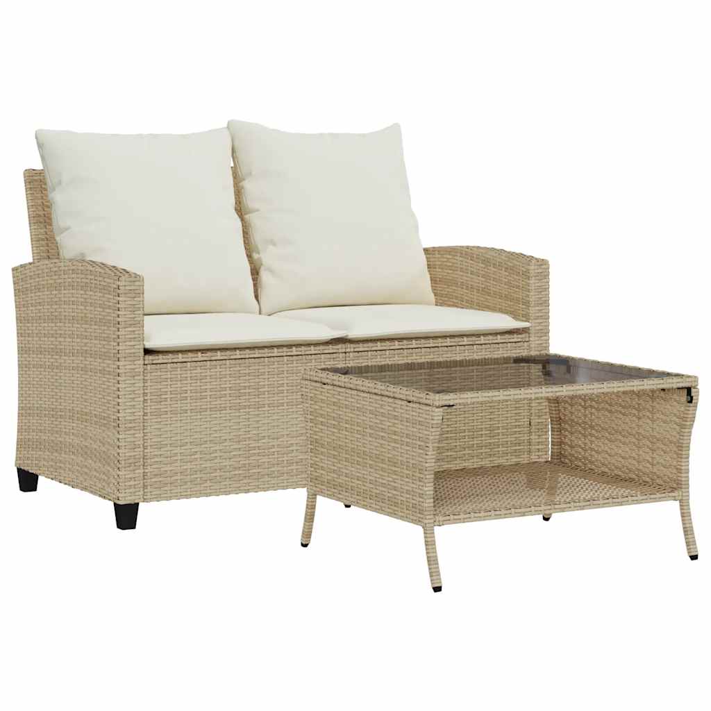 Divano Giardino 2 Posti con Cuscini e Tavolo Beige Polyrattan 4103849