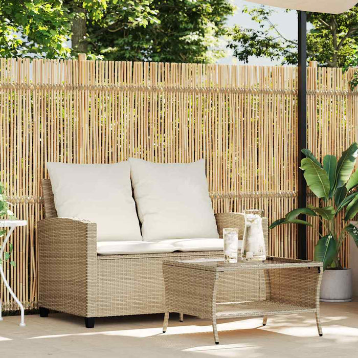 Divano Giardino 2 Posti con Cuscini e Tavolo Beige Polyrattan 4103849