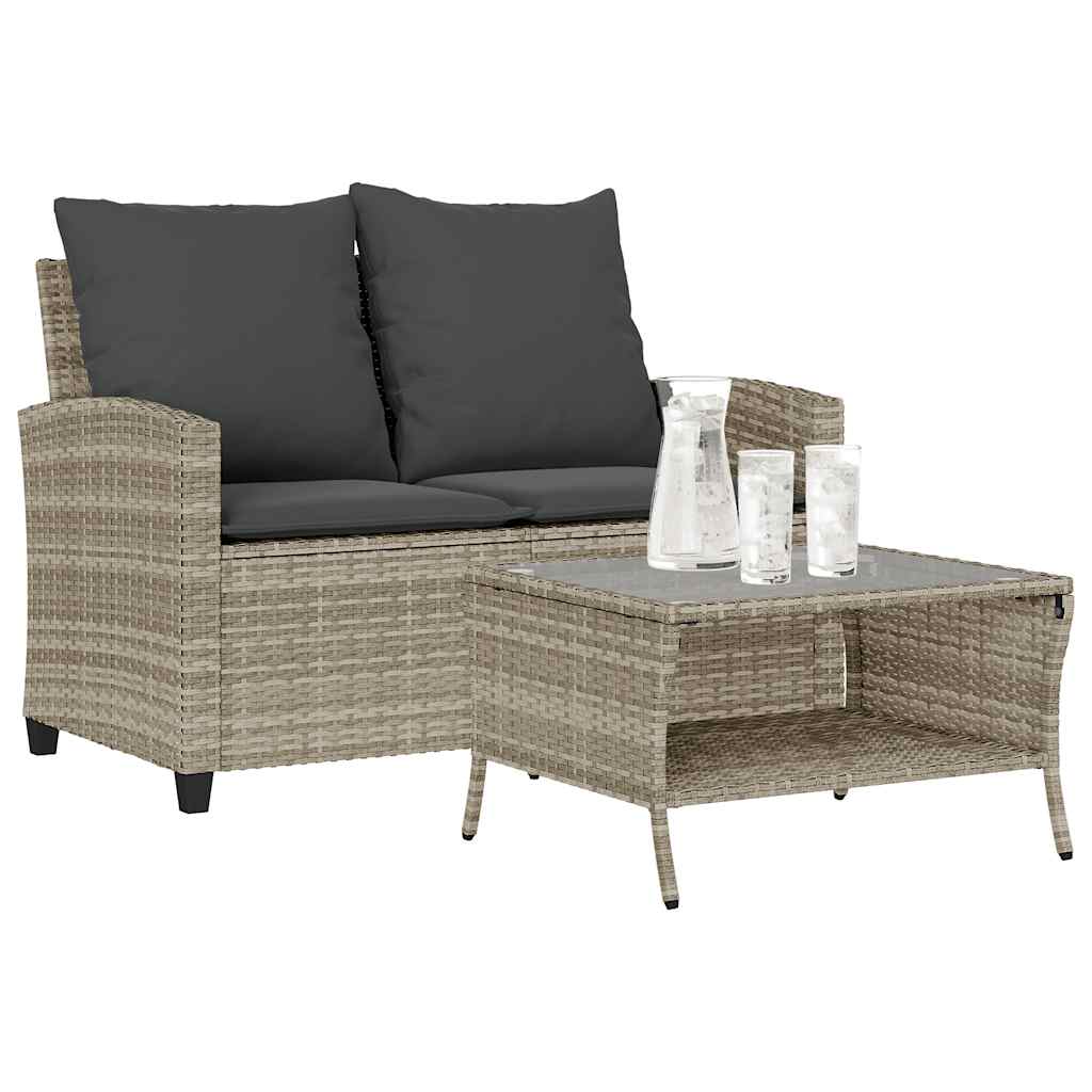 Divano 2 Posti con Cuscini e Tavolo Grigio Chiaro Polyrattan 4103850