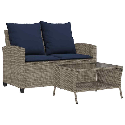 Divano da Giardino a 2 Posti Cuscini&Tavolo Grigio Polyrattan 4103852
