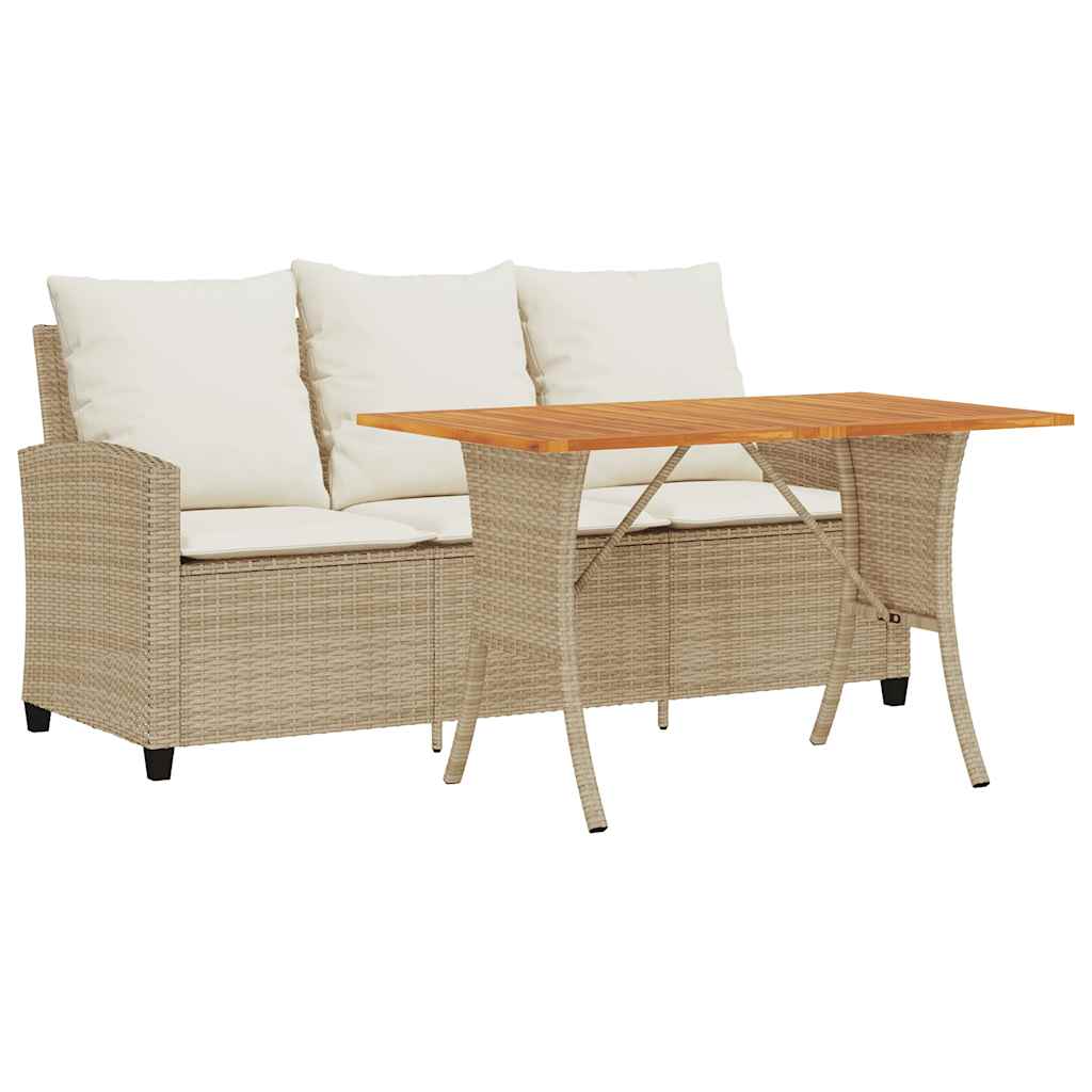 Divano Giardino 3 Posti con Cuscini e Tavolo Beige Polyrattan 4103858