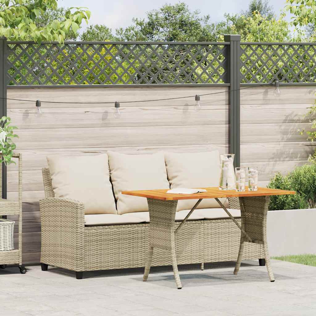Divano Giardino 3 Posti con Cuscini e Tavolo-Sofa da Giardino-Divanetto da esterno Beige Polyrattan