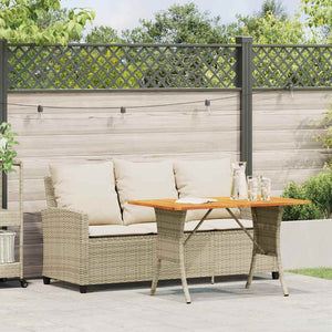 Divano Giardino 3 Posti con Cuscini e Tavolo-Sofa da Giardino-Divanetto da esterno Beige Polyrattan