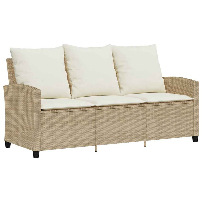 Divano Giardino 3 Posti con Cuscini e Tavolo Beige Polyrattan 4103858
